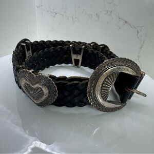 Vintage 1991 Brighton braided Heart Concho Belt Size Small